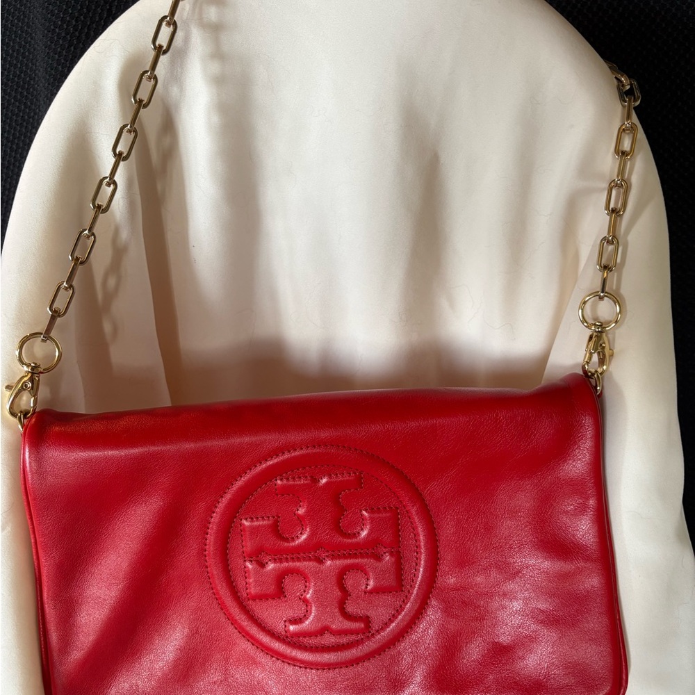 Tory Burch Red Leather Shoulder Bag with Chain